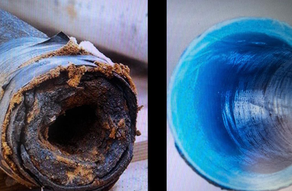 Chemisage des canalisations. Avant / Après